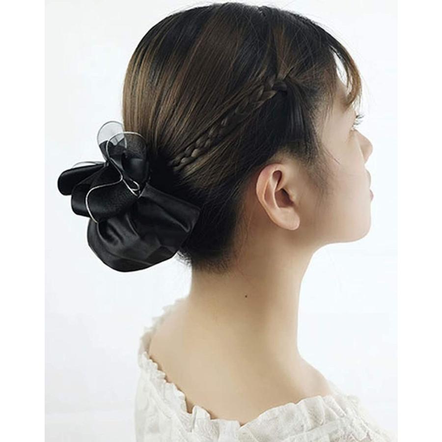 ヘアスタイル 見ちがえる シニヨンネット リボン お団子ネット まとめ髪 ネット シニヨンネット バレッタ ネット付きバレッタ 黒 お団子カ ヘアクリップ