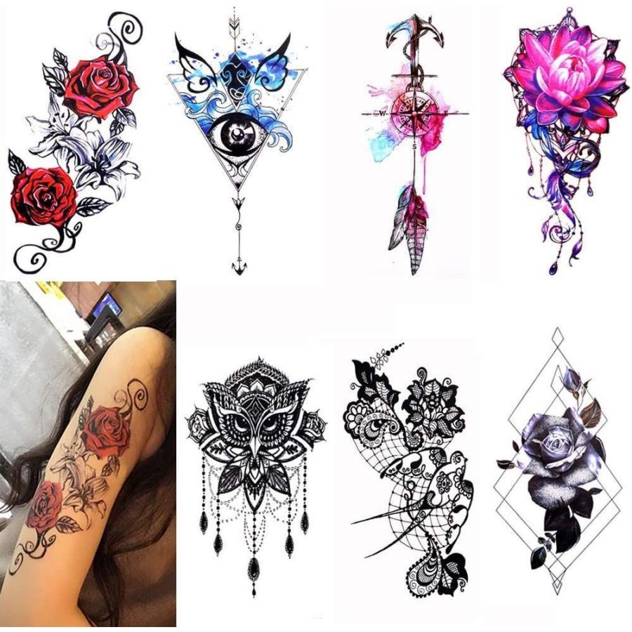 Yesallwas タトゥーシール 薔薇 黒 かわいい レー スデザイン 女性 7枚セット 赤 蓮 花 リアル タトゥーステッカー ボディー Big Bear Store 通販 Yahoo ショッピング