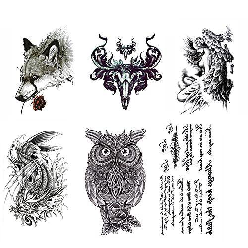 Yesallwas タトゥーシール リアル 大判 和彫り 6枚セット オオカミ 牛 天使 龍 トライバル 文字 羽 タトゥーステッカー Big Bear Store 通販 Yahoo ショッピング