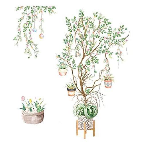 Chirstseason ウォールステッカー 木 花のツリー 植物 花 鉢植え 兎 壁紙 超目玉 12月 玄関 シール インテリア キッチン 寝室 リビング
