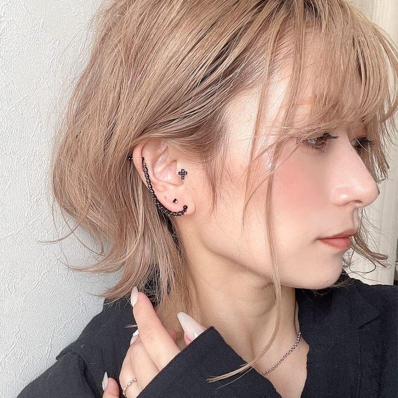 本物の レディースアクセサリー 16g ボディピアス 軟骨ピアス Black シンプル へリックスブラック チェーン 2ホール メンズ 0633 Www Threeriversofs Com