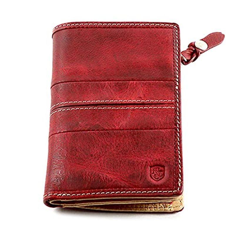 ムスタッシュ 二つ折り財布 メンズ レディース 本革 レザー 薄型 DBR-5409 レッド