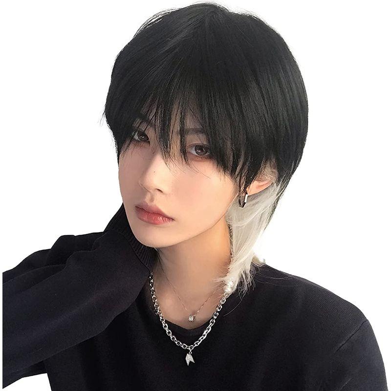 FESHFEN ウィッグ メンズ かつら ショート ウルフ インナーカラー フルウィッグ 男装 黒 男性 原宿 イケメン ハンサム 自然 小 :20230127223813-00132:big Bear store 通販 FESHFEN ウィッグ メンズ かつら ショート インナーカラー フルウィッグ