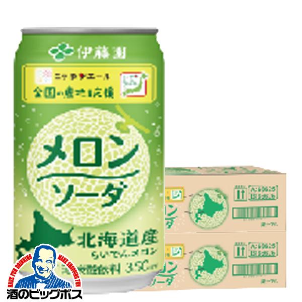 メロンソーダ 缶 送料無料 伊藤園 北海道産らいでん 350ml×2ケース/48