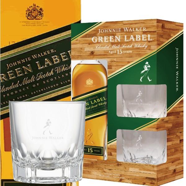 ジョニーウォーカーブラックラベル限定ブリキ缶グラスセット、グリーンラベル ジョニーウォーカー（JOHNNIE WALKER） 洋酒 お歳暮 御歳暮 ギフト