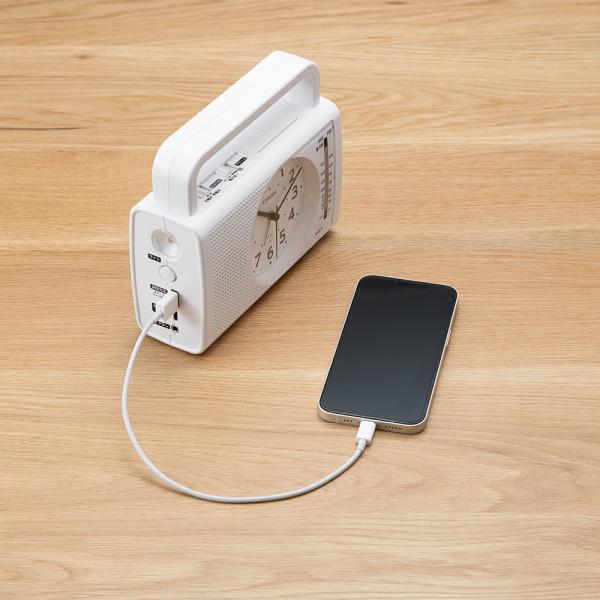 RHYTHM リズム クロック 防災ラジオ 目覚まし時計 手動発電機 懐中電灯