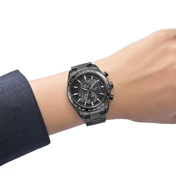 CITIZEN ATTESA シチズン アテッサ ACT Line ブラックチタンシリーズ エコドライブ 電波時計 メンズ腕時計 AT8294-59Eの画像