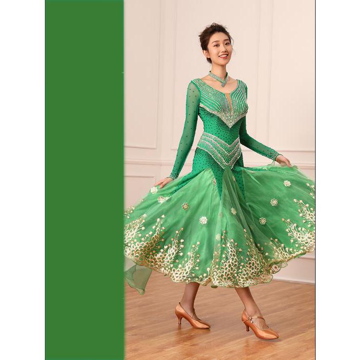 社交ダンスドレス モダンドレス ロングスカート ダンスウエア 競技 デモ ダンス衣装 ワンピース オーダーメード GB2200