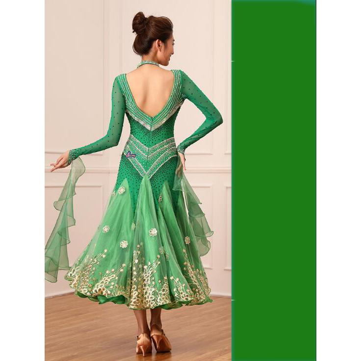 社交ダンスドレス モダンドレス ロングスカート ダンスウエア 競技 デモ ダンス衣装 ワンピース オーダーメード GB2200 レディース社交ダンス衣装　競技ドレス　ワルツドレス高級品　発表会用演出服パーティードレスワンピース　セミオーダー可