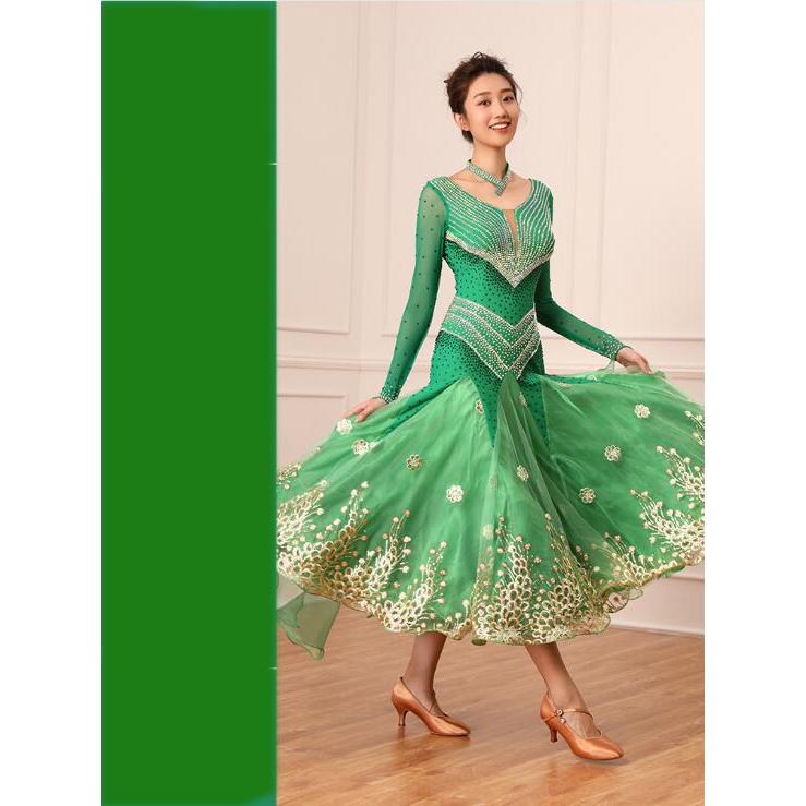 社交ダンスドレス モダンドレス ロングスカート ダンスウエア 競技 デモ ダンス衣装 ワンピース オーダーメード GB2200 レディース社交ダンス衣装　競技ドレス　ワルツドレス高級品　発表会用演出服パーティードレスワンピース　セミオーダー可