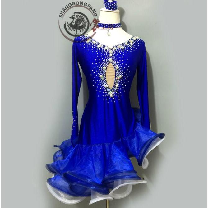 社交ダンスドレス 社交ダンス 衣装 モダンドレス 大きい裾 社交ダンス競技用のドレス ダンスウエア 練習服 競技着 演出用