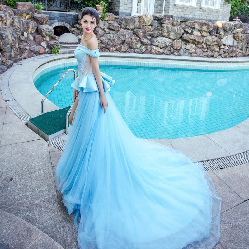 在庫一掃最安挑戦 ロングドレス ウェディングドレス イブニングドレス 演奏会ドレス ステージ パーティードレス プリンセスライン 結婚式ドレス 披露宴 二次会 同窓会 ブルー 返品送料無料 Static Krishaweb Com