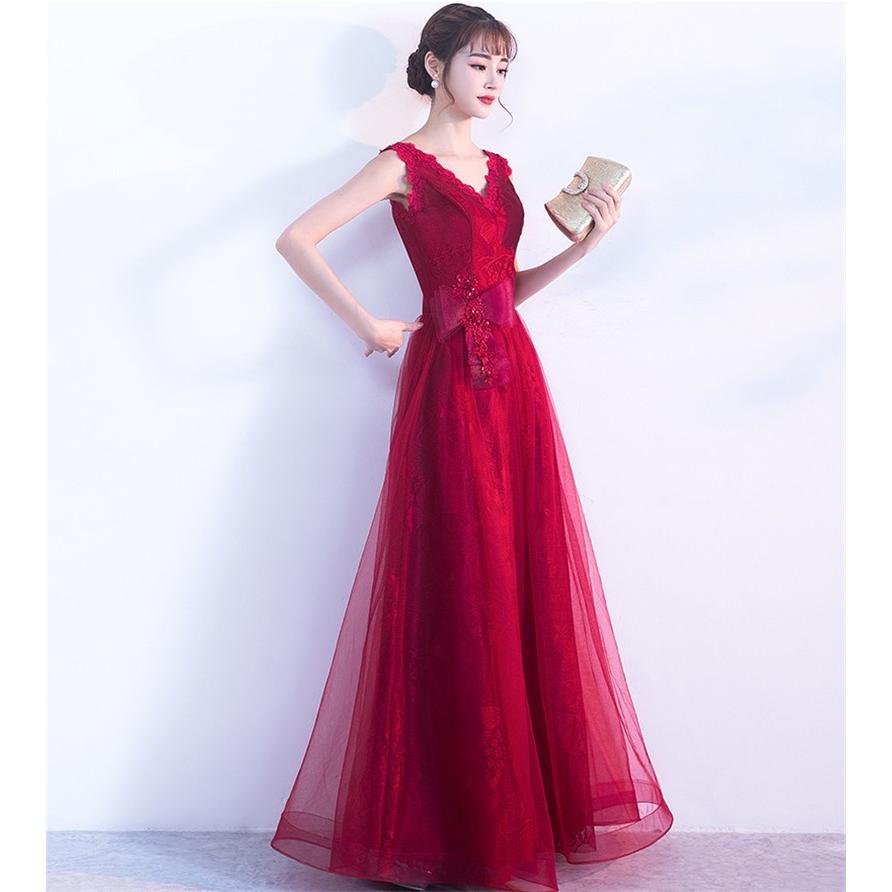 ロングドレス パーティードレス カラードレス イブニングドレス 豪華なウェディングドレス 格安 結婚式ドレス ワンピース 二次会 演奏会 同窓会 ワインレッド Lfck916 Bigchancenet 通販 Yahoo ショッピング