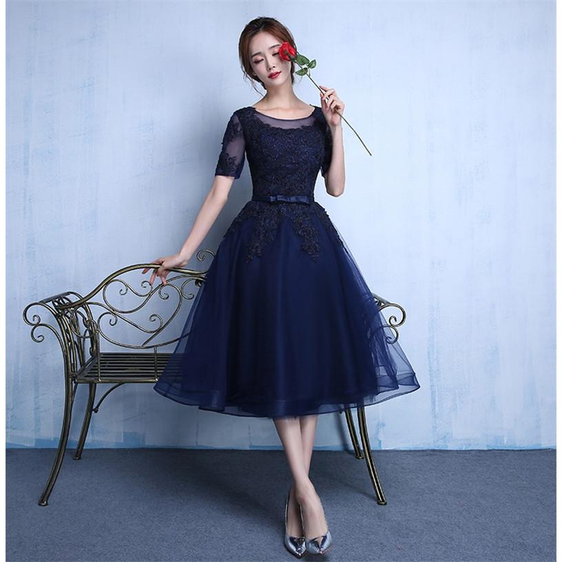 おしゃれ パーティードレス 結婚式 ドレス ショートドレス カラードレス ウェディングドレス 二次会ドレス 花嫁 ドレス ミニドレス 成人式 披露宴ドレス 紺色 数量限定 特売 Skylanceronline Com