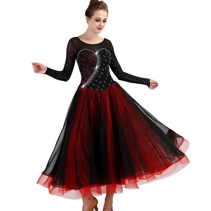 社交ダンス衣装 社交ダンスドレス モダンドレス ダンスウェア ワルツ ダンス服　ステージ衣装 大きい裾 パーティー舞台衣装 