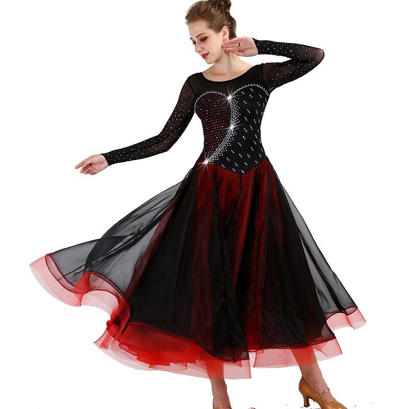 社交ダンス衣装 社交ダンスドレス モダンドレス ダンスウェア ワルツ ダンス服　ステージ衣装 大きい裾 パーティー舞台衣装 