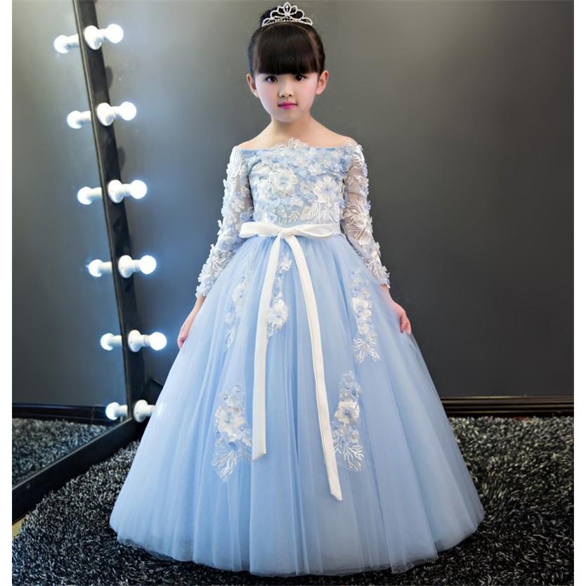 新品セール 素敵な子供ドレス ピアノ発表会 プリント ドレス 女の子 二次会 花嫁 ジュニア 結婚式 キッズロングドレス 子供服 フォーマル ブルー Rtlf141 Bigchancenet 通販 Yahoo ショッピング