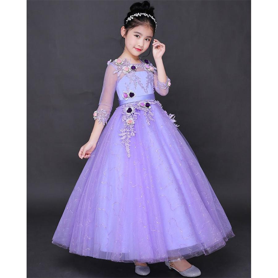 子供ロングドレス 安フォーマル ピアノ発表会ドレス 結婚式 演奏会 キッズワンピース キッズ花柄 パープル Rtlf55 Bigchancenet 通販 Yahoo ショッピング