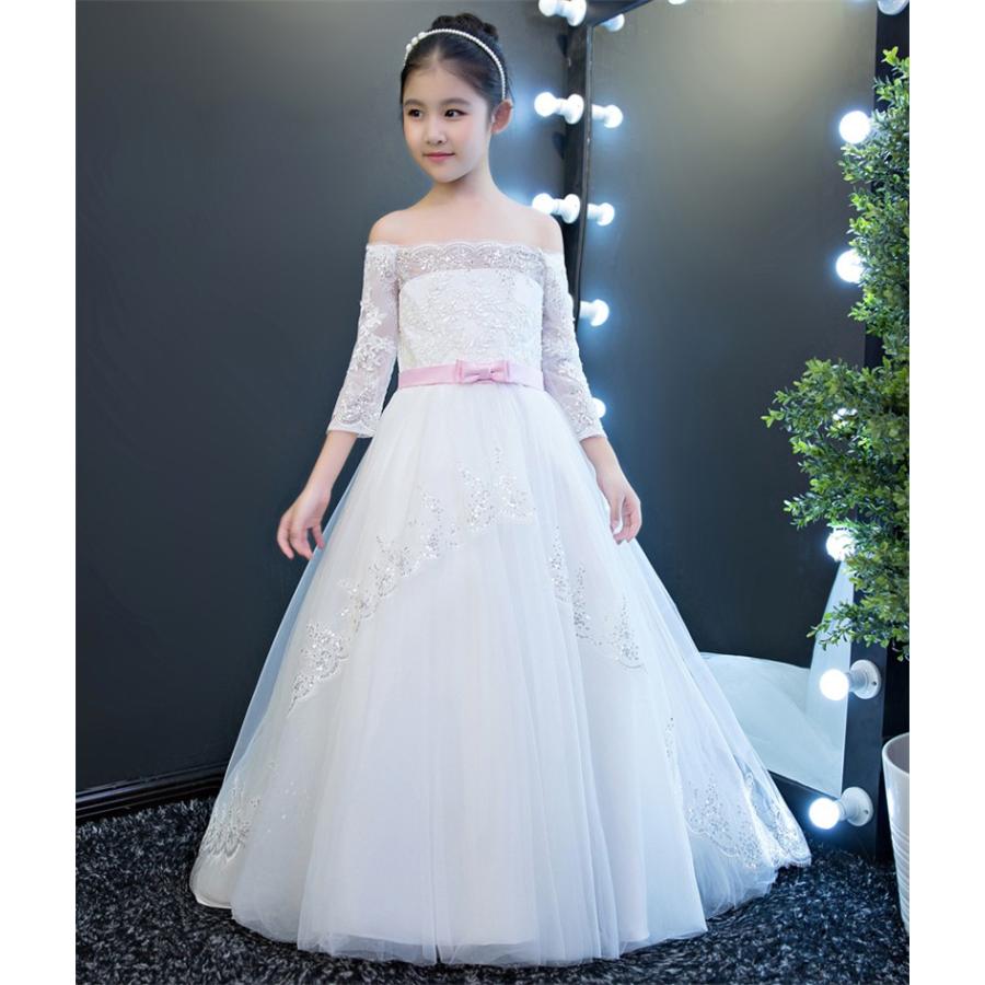 新品 子供ドレス ピアノ発表会 ロング 子どもドレス フォーマル 七五三 ドレス 子供 結婚式 パーティー ワンピース キッズ ジュニア 女の子 ホワイト Supersport Tn