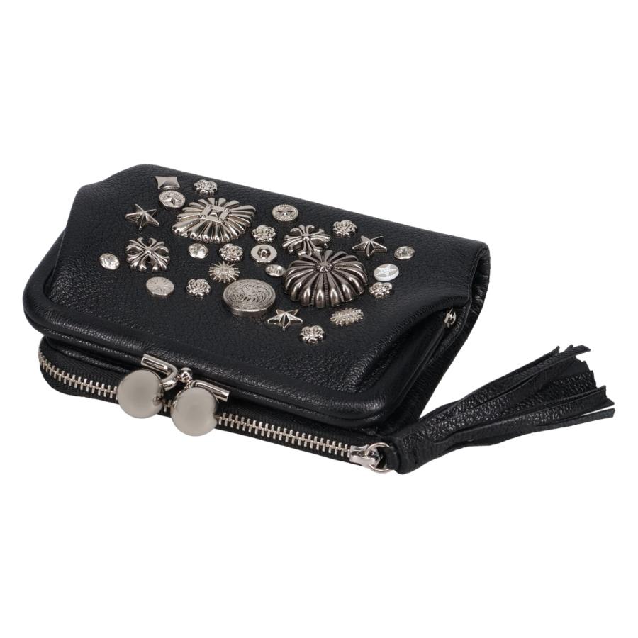 perché ブラック 二つ折り財布 perche ペルケ 財布 二つ折り がま口 ドット アクリル玉