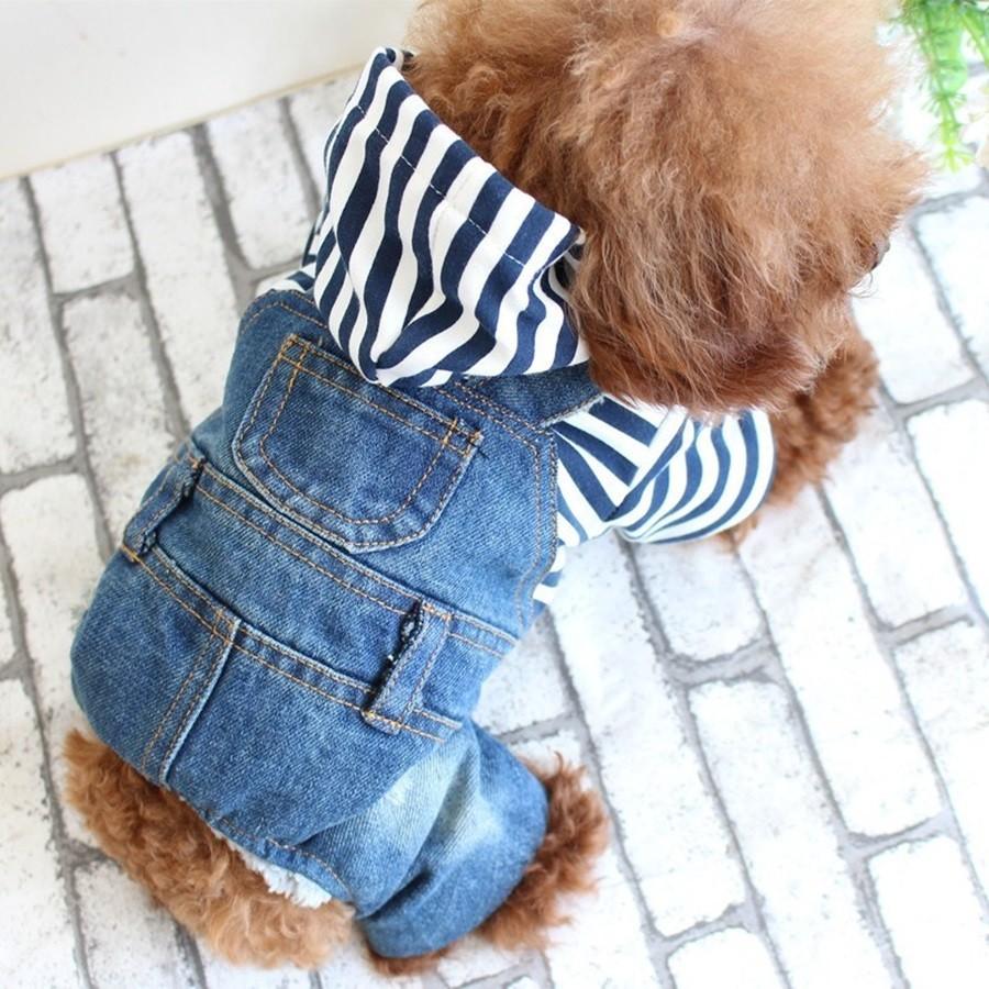 犬用 猫用 服 デニム生地 ストライプ柄 S M L お散歩グッズ