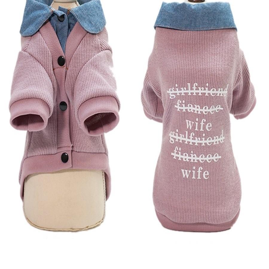 犬 服 襟付き ニットカーディガン デニムシャツ セット アンサンブル ドッグウェア 被毛対策 傷舐め対策 部屋着 送料込み |  | 01