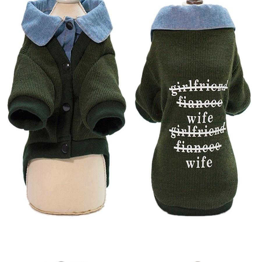 犬 服 襟付き ニットカーディガン デニムシャツ セット アンサンブル ドッグウェア 被毛対策 傷舐め対策 部屋着 送料込み |  | 02