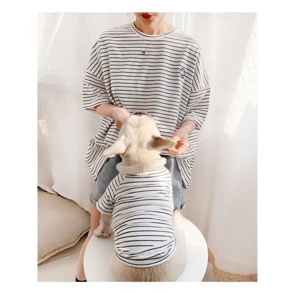 ペットとお揃い 犬用 猫用 服 ボーダー 動物用Sサイズ 人間用フリーサイズ ホワイト ブルー ピンク かわいい 部屋着 一緒にお散歩 送料込み |  | 17