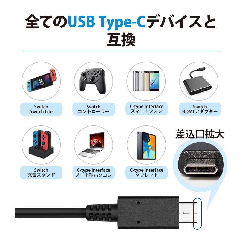 任天堂 Switch/Switch Lite 互換充電器 ケーブル長1.5m Proコントローラー Type-C コネクタ コンセント AC アダプター 217-01｜bigheart｜02