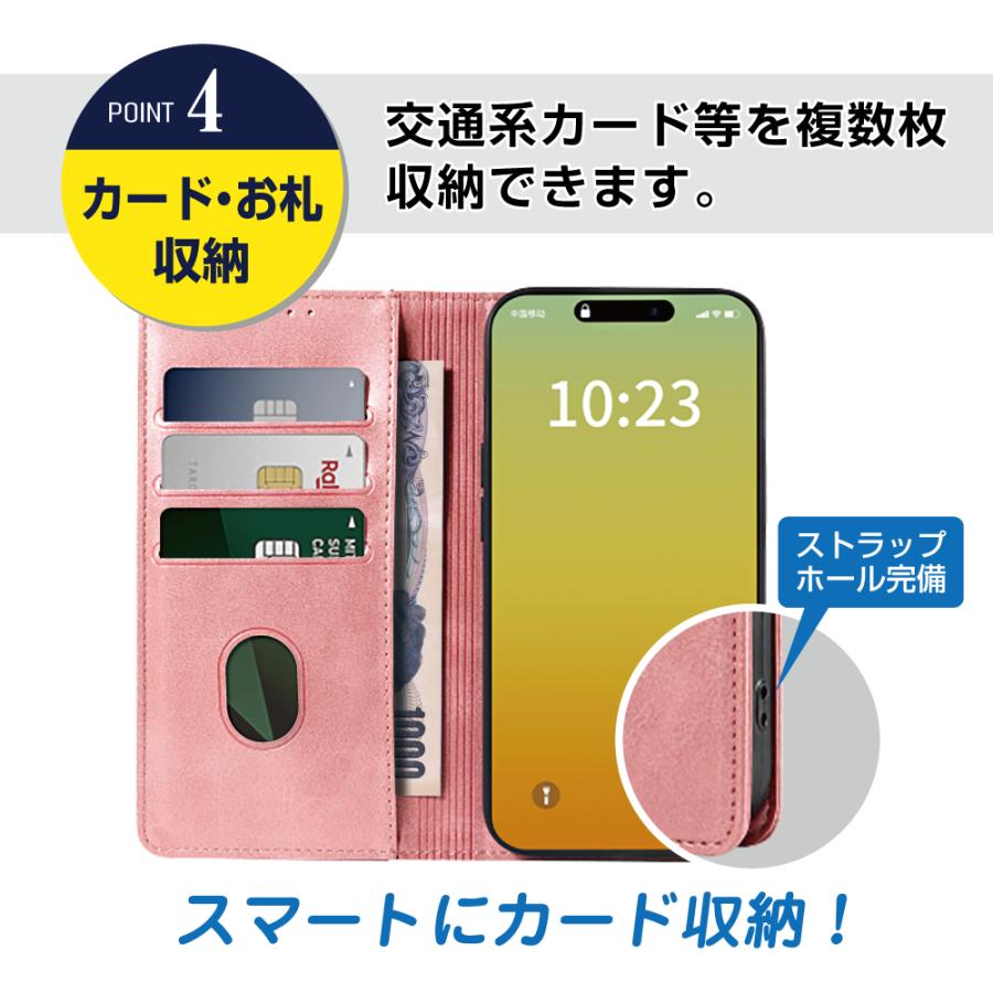 iphone15 ケース アイフォン15 手帳型 iphone15pro pro max plus スマホケース マグネット カード ストラップ 薄型 安い｜bighedge｜08
