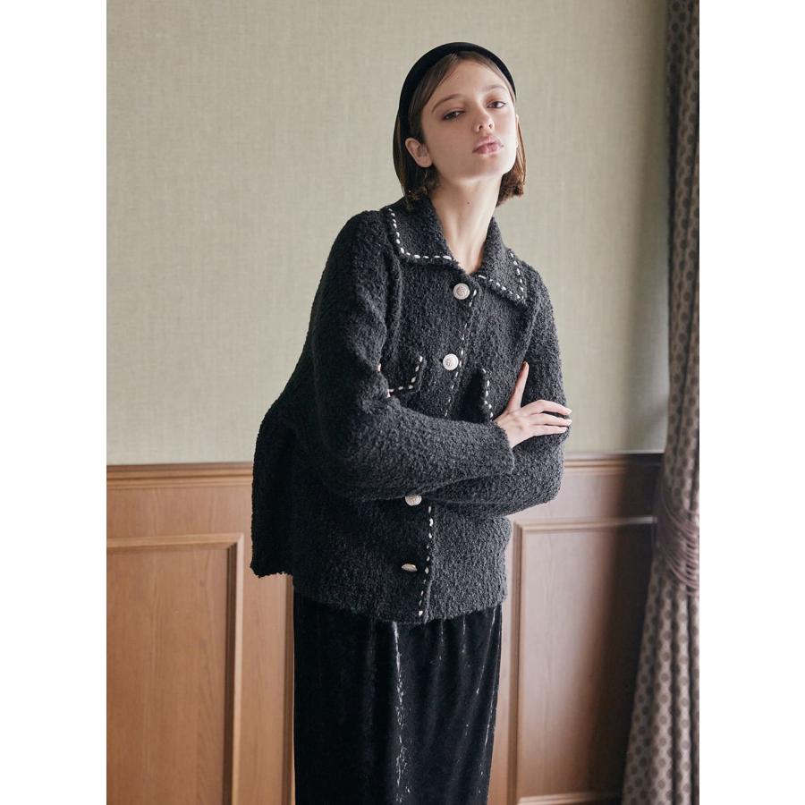 コエル　COEL ニットカーディガン　ブラック COEL（コエル） 【50%OFF】ステッチブークレーニットカーディガン