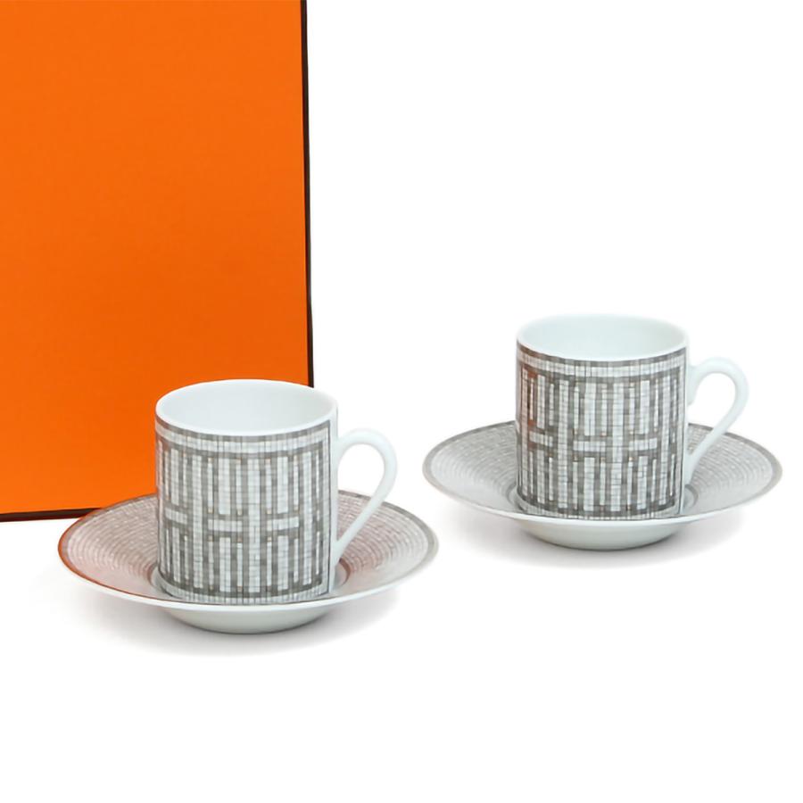 エルメス HERMES モザイク プラチナ コーヒーカップ＆ソーサー ペア 