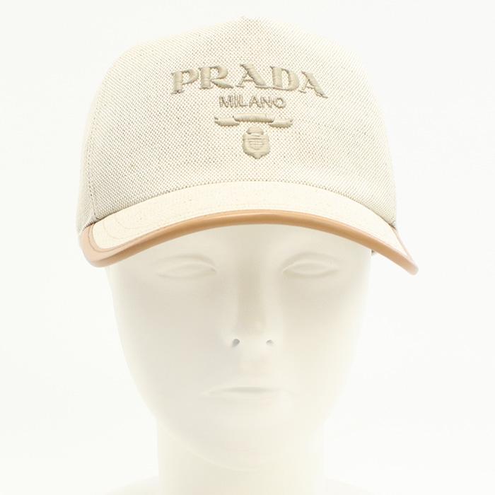PRADA プラダ リネン混紡 ベースボールキャップ 2HC179 ZPX F0018 メンズ アイボリーの画像