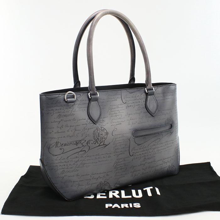 中古良品Berluti ベルルッティ トートバッグ トゥジュール ミニ  メンズ グレー 中古良品 Berluti ベルルッティ トートバッグ トゥジュール ミニ
