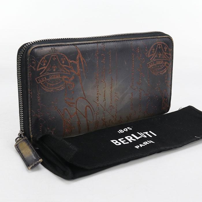 中古良品 Berluti ベルルッティ 長財布ラウンドファスナー イタウバ