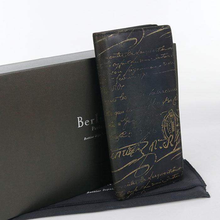 中古良品Berluti ベルルッティ 長財布二折 サンタル　フラップ　ロングウォレット カリグラフィ メンズ ブラック 中古良品 Berluti ベルルッティ 長財布二折 サンタル フラップ ロング