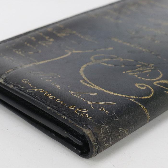 中古良品Berluti ベルルッティ 長財布二折 サンタル　フラップ　ロングウォレット カリグラフィ メンズ ブラック 中古良品 Berluti ベルルッティ 長財布二折 サンタル フラップ ロング