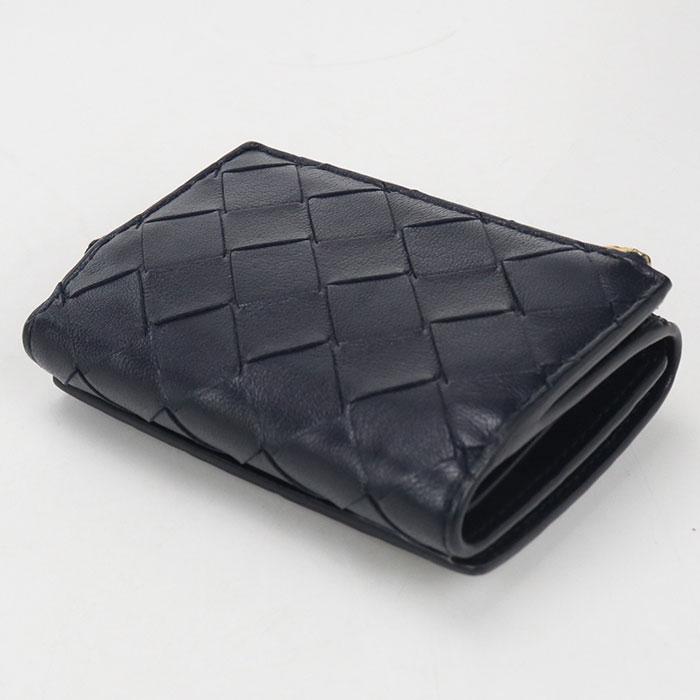 美品✨ボッテガヴェネタ イントレチャート 財布 コンパクトウォレット ネイビー BOTTEGA VENETA（ボッテガ・ヴェネタ） 中古良品 三折財布 イントレ
