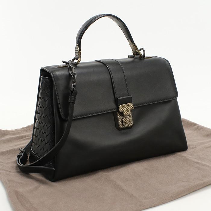 中古良品BOTTEGA VENETA ボッテガ・ヴェネタ トートバッグ 2WAY イントレチャート レディース ブラック BOTTEGA VENETA（ボッテガ・ヴェネタ） 中古良品 トートバッグ 2WAY