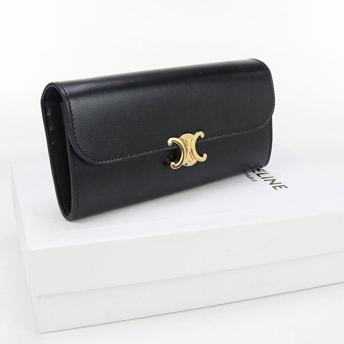 中古良品CELINE セリーヌ 長財布二折 10E313DPV.38NO ラージ ウォレット トリオンフ レディース ブラック CELINE（セリーヌ） 中古良品 長財布二折 10E313DPV.38NO ラージ