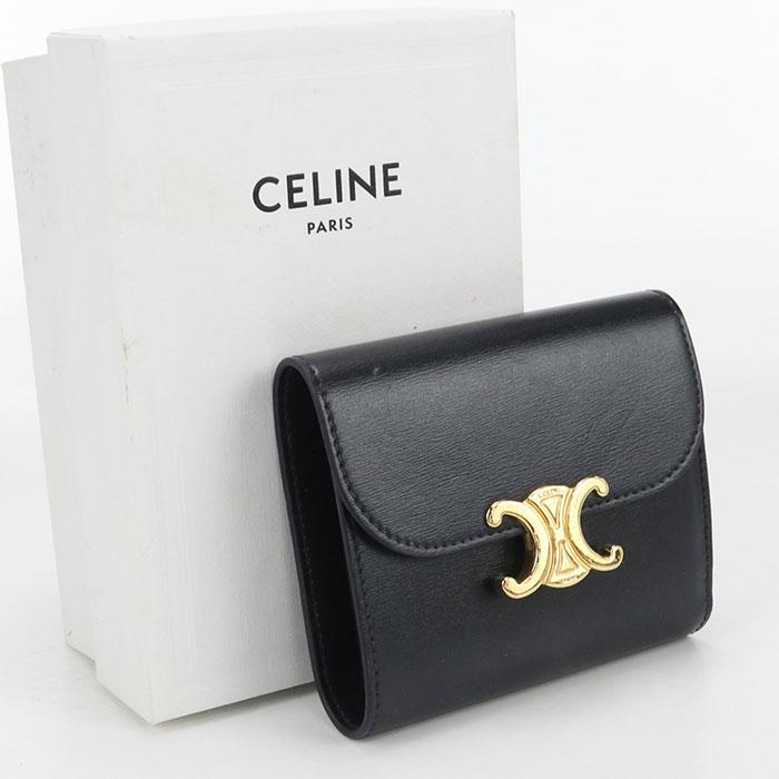 中古良品CELINE セリーヌ 三折財布 10D783DPV.38NO スモール フラップウォレット トリオンフ レディース ブラック CELINE（セリーヌ） 中古良品 三折財布 10D783DPV.38NO スモール