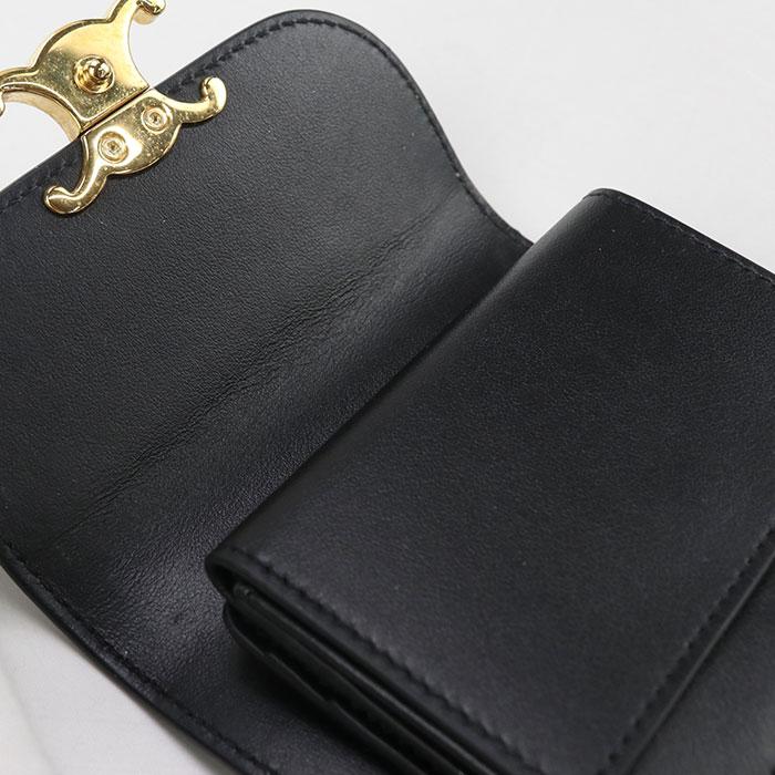 中古良品CELINE セリーヌ 三折財布 10D783DPV.38NO スモール フラップウォレット トリオンフ レディース ブラック CELINE（セリーヌ） 中古良品 三折財布 10D783DPV.38NO スモール