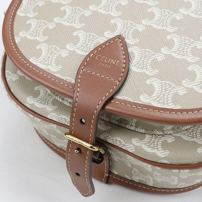 セリーヌ CELINE フォルコ ミディアムバッグ トリオンフ ショルダーバッグ バッグ PVCコーティングキャンバス レザー レディース ホワイト系 / ブラウン系 【中古】 中古・古着通販】CELINE (セリーヌ) ミディアム フォルコ バッグ