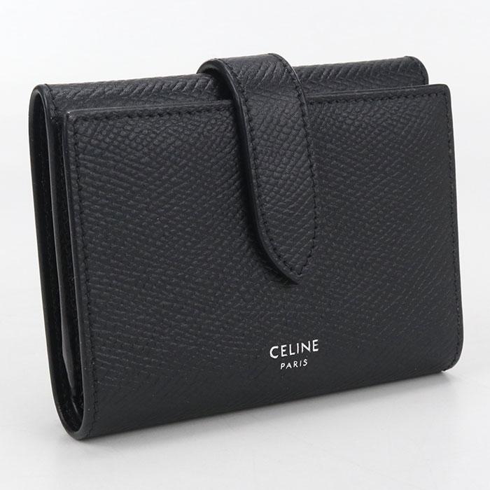 極美品✨セリーヌ　三つ折り　財布　ファインストラップウォレット　レザー　ブラック CELINE（セリーヌ） 三つ折り財布 Fine Strap Wallet ファイン