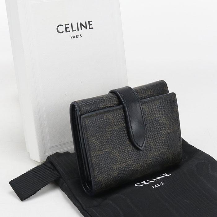 未使用　CELINE セリーヌ　ブラック 三つ折り財布 CELINE（セリーヌ） 中古良品 三つ折り財布 トリオンフキャンバス