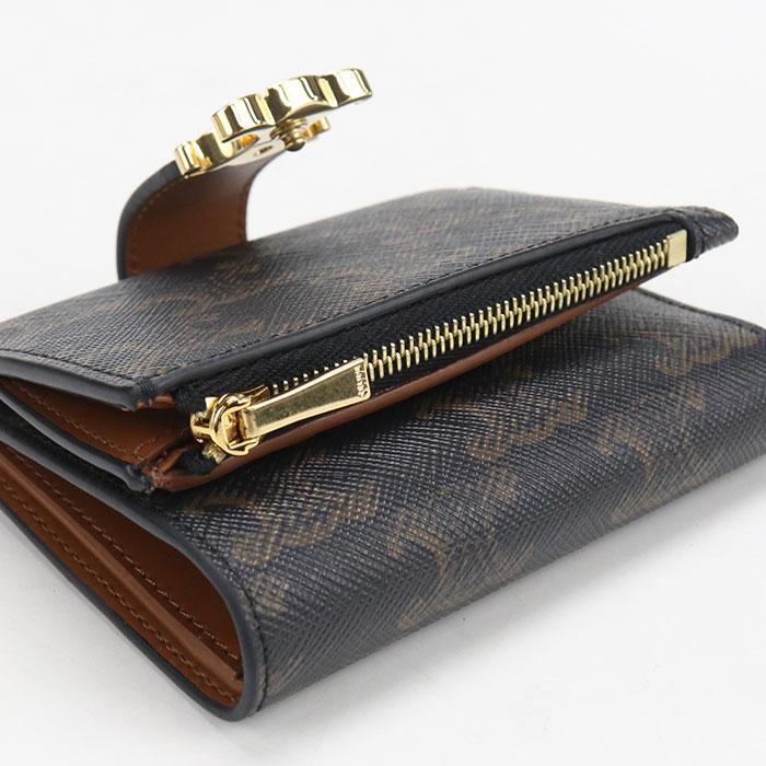 セリーヌ 財布/ミニ財布 CELINE 三つ折り財布 ファイン ストラップウォレット/トリオンフキャンバス ブラック/ブラウン【中古】 CELINE（セリーヌ） 財布/ミニ財布 三つ折り財布 ファイン ストラップ