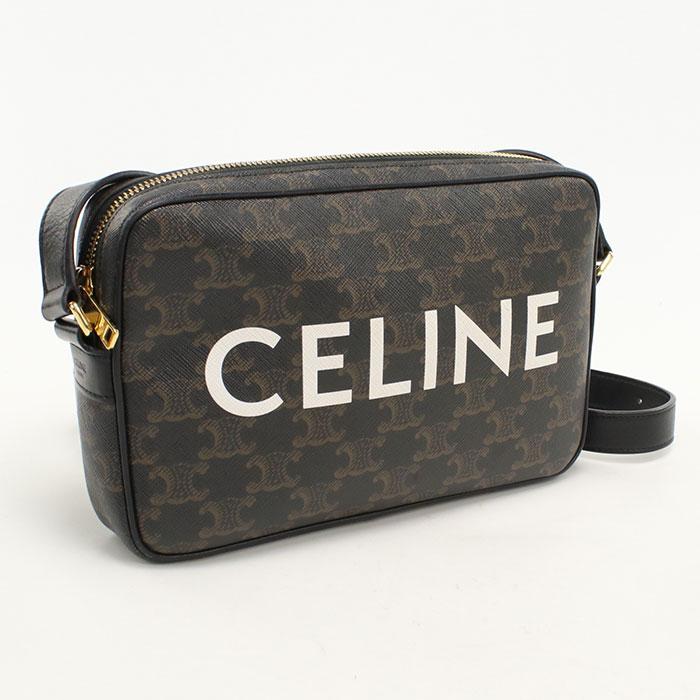 セリーヌ CELINE ショルダーバッグ メッセンジャーバッグ ミディアム 194502CIM.38OG ブラック トリオンフ キャンバス カーフスキン 【中古】 CELINE（セリーヌ） 中古良品 斜め掛け ショルダーバッグ 194502CIM