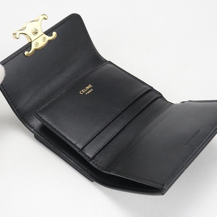 【美品】CELINE セリーヌ トリオンフコンパクトウォレットブラック 中古美品 CELINE（セリーヌ） 中古良品 三つ折り財布 10I653DPV.38NO コンパクト