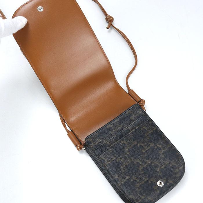 【中古】CELINE セリーヌ モバイルポーチ ショルダーバッグ ブラック×ブラウン トリオンフキャンバス×レザー レディース【質屋】 CELINE（セリーヌ） 中古美品 斜め掛け ショルダーバッグ モバイル