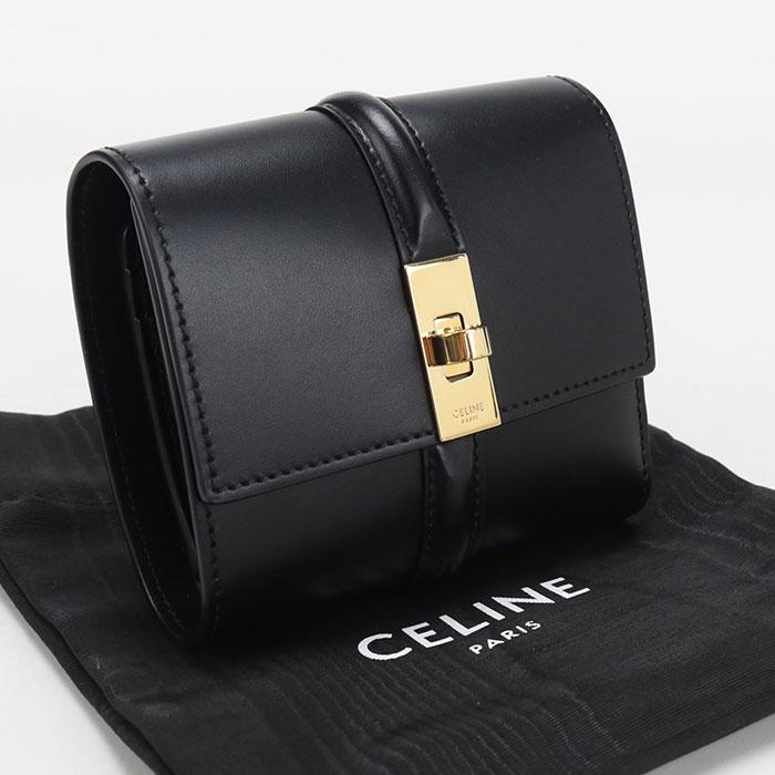 CELINE セリーヌ/スモール トリフォールドウォレット16/ブラック/Aランク/70【中古】 CELINE（セリーヌ） 中古良品 三つ折り財布 スモールトリフォールド